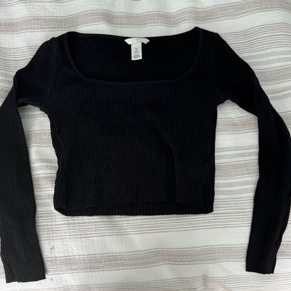 Black Ribbed Square Neck H&M Long Sleeve Top